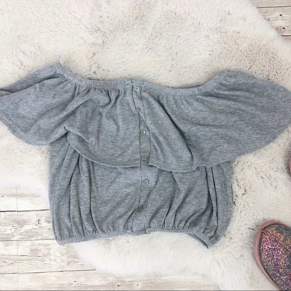 Lavender Field Gray Ribbed Ruched Off Shoulder PJ - Picture 5 of 5